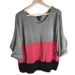 Lane Bryant Sweater Wide Stripe Black Gray Pink Mesh Knit Women's Size 22 /24
